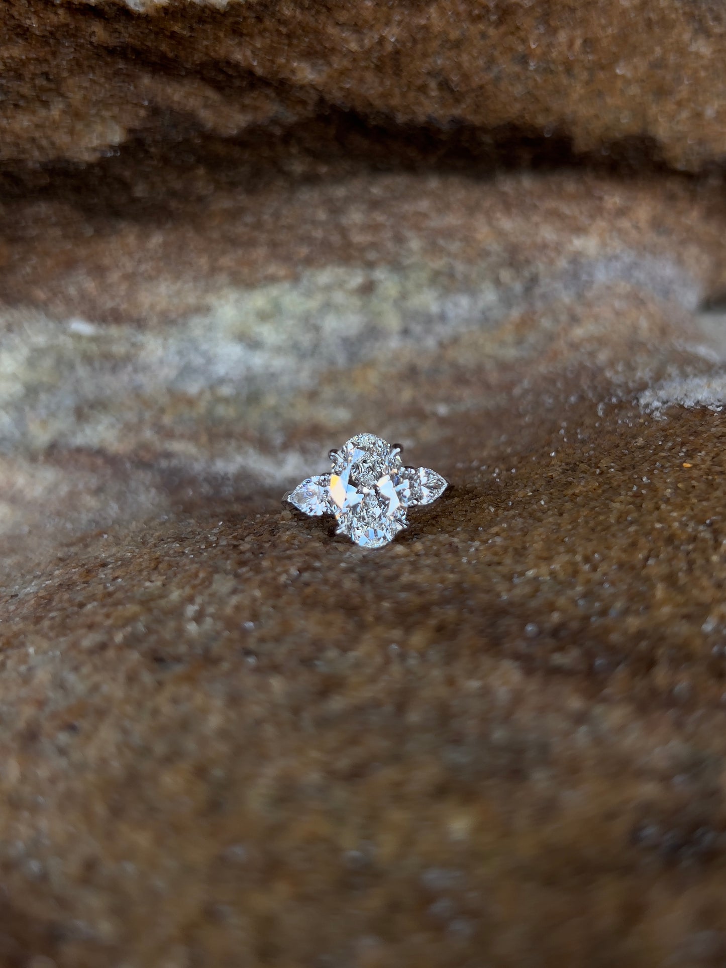 3.87ct Oval Brilliant & Pear Diamond Engagement Ring