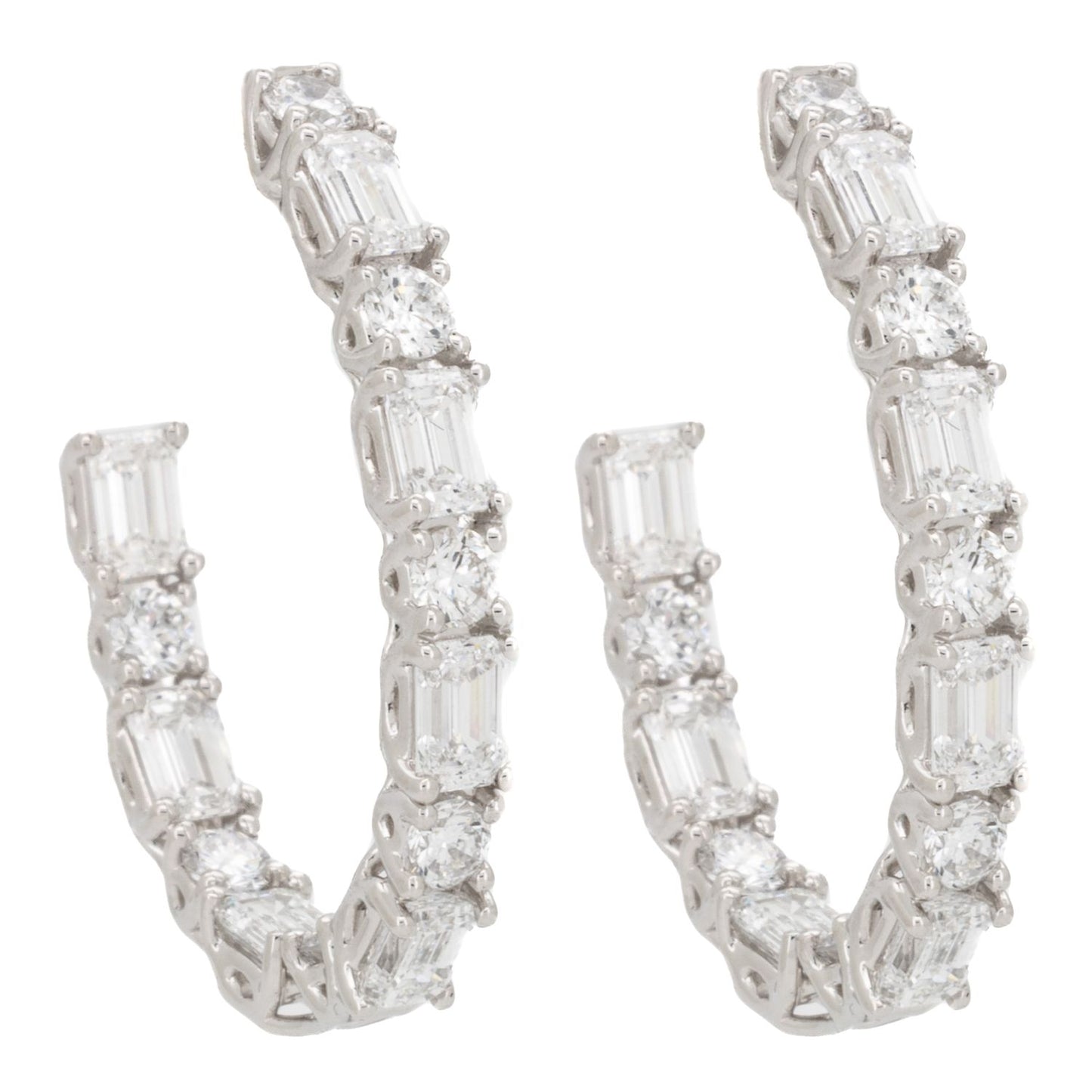 3.59ct Round Brilliant & Emerald Diamond Hoop Earrings