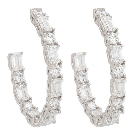 3.59ct Round Brilliant & Emerald Diamond Hoop Earrings