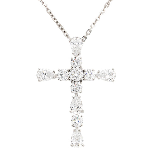 2.09ct Pear & Round Brilliant Diamond Cross Necklace